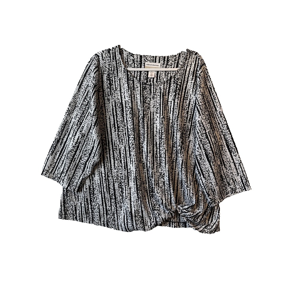 Alfred Dunner Black White Woven‎ Striped Blouse Twist Hem 2X Art Resortwear Chic